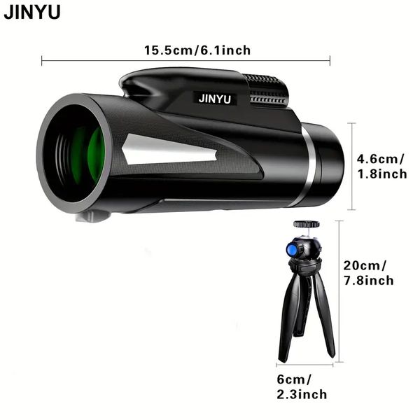 JINYU Nuovo monoculare HD per adulti 12x50 di fascia alta con treppiede per adattatore per smartphone, prisma BAK4 leggero ad alta potenza e monoculare con obiettivo FMC