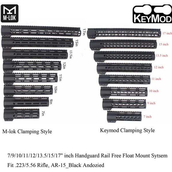 7 9 10 11 12 13 5 15 17'' Zoll Keymod M-lok Klemmstil Handschutzschiene Picatinny-Montagesystem Schwarz eloxiert207B