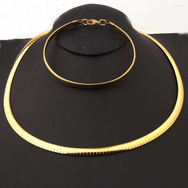 Halskette Ohrringe Set Damen 6mm Kragen Halsband HalsketteArmband Schmuck Gold/Silber Farbe Edelstahl Schlangenkette