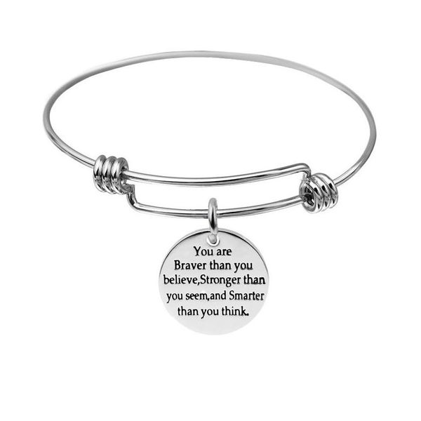 Braccialetto Inspiration Quotes Lettera Iniziale Bracciale Braccialetti con ciondoli a filo espandibile in acciaio inossidabile Regolabili per gioielli da donna Drop D Dhnkj