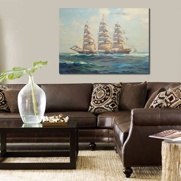 Marine Landscapes Canvas Art Clipper Ship at Sea Dipinto a mano Frank Vining Smith Pittura per Studios Office Decor