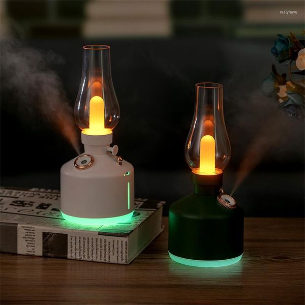 Luci notturne Retro Mute Mist Maker Luce ricaricabile USB con serbatoio dell'acqua da 280 ml Umidificatore Lampada da tavolo multifunzione Decor Office Room