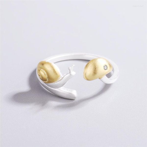 Clusterringe Sole Memory Golden Snail Mushroom Cute Mini Fresh 925 Sterling Silber Damen Resizable Opening SRI971