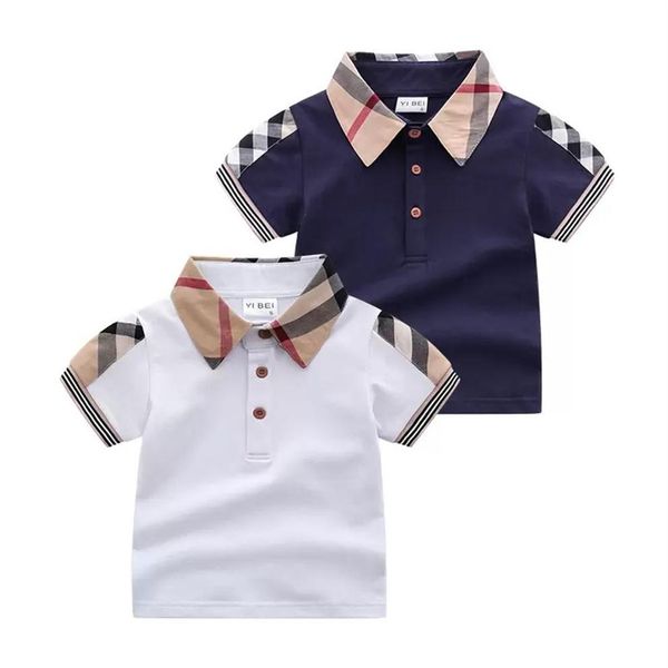 T-shirt da neonato colletto rovesciato estate bambini manica corta abiti scozzesi bambini cotone casual top camicie ragazzo294W232h