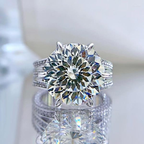 Cluster Rings 925 Silver 10- High Carbon Diamond Fireworks Cut Europeu e Americano Luxo Super Flash Proposta Anel