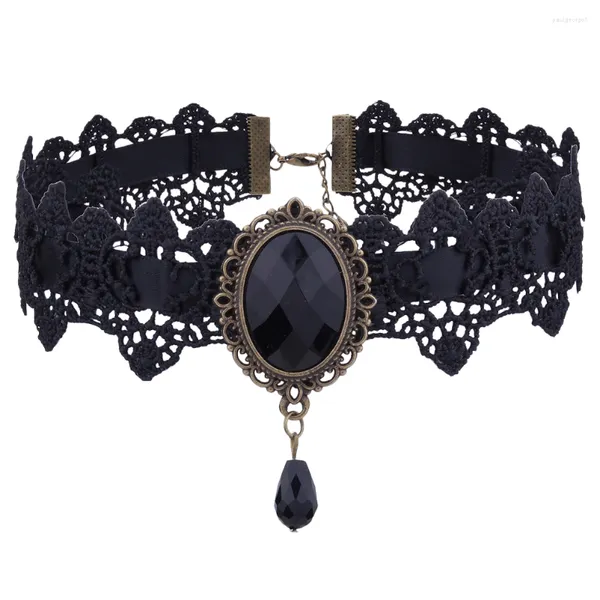 Charm Bracelets Feminino Renda Gemstone Neck Chain Decoração Gargantilha 32X6cm Colar Black Miss