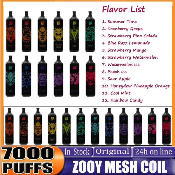 Puffbars Vapers descartáveis Zooy Vape 7000 Puff Cartucho 650mAh Bateria 13mL Pods PreFilled Stick Estilo Ecig Vaporizador Portátil Preço de Fábrica