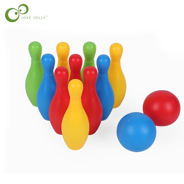 Bowling 12Pcsset Plastica adulto bambino colore bowling giocattoli sport di intrattenimento al coperto bowling giocattoli genitore-figlio giocattoli per bambini regali YJN 230609