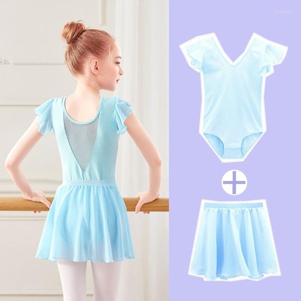 Sahne Giyim 2023 Kız Çocuk Bale Şevdi Mavi Türklü Dans Elbisesi Yumuşak Şifon Etekleri