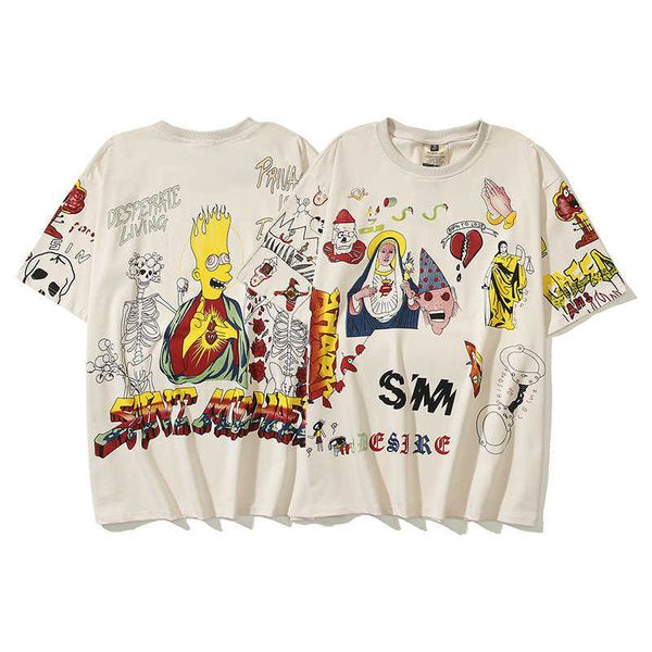 4kow New Style T-shirt per uomo e donna Fashion Designer Saint Michael High Street Readymade Graffiti dipinti a mano manica corta