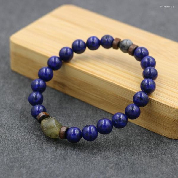 Charm Bracelets Punk Beads Pulseira Homens Pedra Natural Lapis Lazuli Buddha Moonstone Para Mulheres Homem Jóias Bileklik