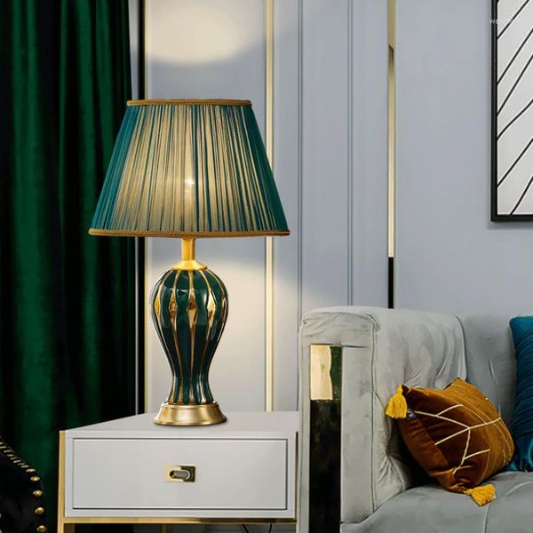 Tischlampen Amerikanischen Luxus Gold Malerei Vase Keramik Lampe Für Schlafzimmer Wohnzimmer Nacht Moderne Haushalt Wohnkultur Lichter