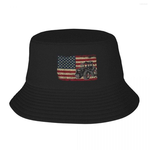 Berretti Trattori agricoli Bandiera USA Regalo agricolo patriottico Cappello da pescatore adulto Bob Cappelli a secchiello Uomo Donna Cappellini Pescatore Ragazza Ragazzo