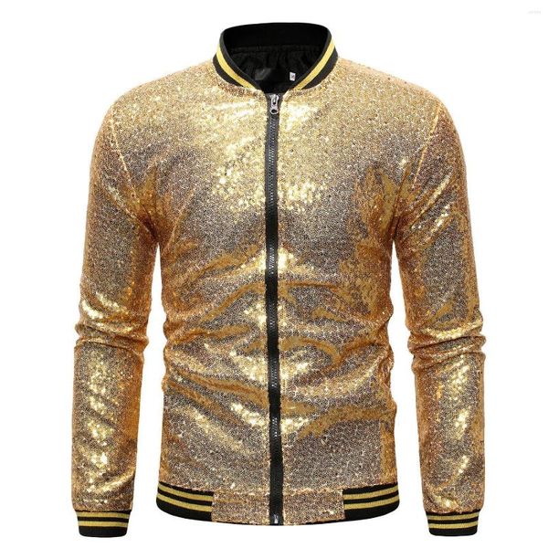 Herrenjacken Männer Glänzender Blazer Gold Silber Blau Burgund Pailletten Glitzermantel Männlicher Nachtclub Reißverschluss Anzugjacke DJ Bühne Goldene Blazer