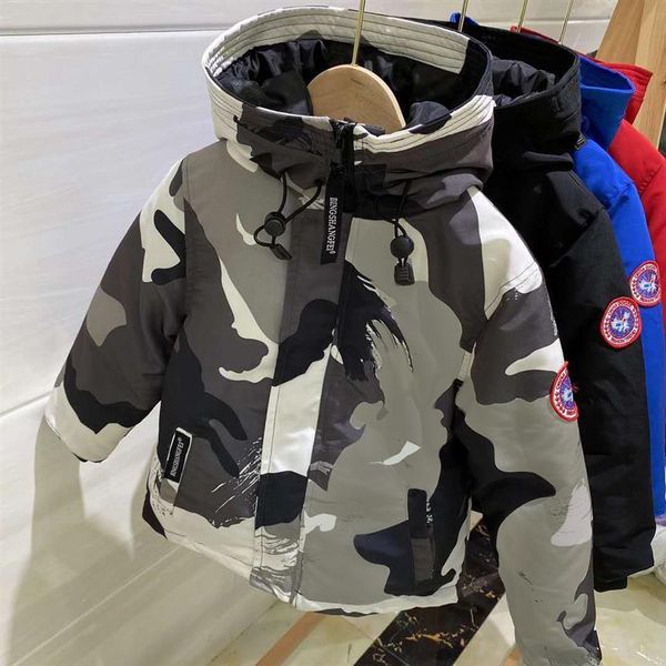 Nuovo piumino invernale per bambini baby camouflage oche abiti da lavoro per uomo e ragazza con cappello spesso cappotto corto263E