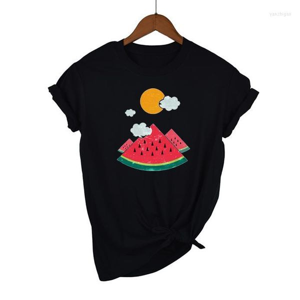 Camisetas femininas gráficas femininas aquarela melancia frutas desenhos animados manga curta tops estampados femininos camisetas femininas camisetas femininas