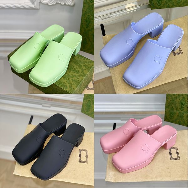 Çift G Lüks Tasarımcı Kadın Terpekler Yüksek Topuklu Şeker Renkleri Kauçuk Katı Jöle Sandalları Moda Tatil Plajı Yaz Slaytları Kayma Olan Leyrek Seksi Slip-On Sandal