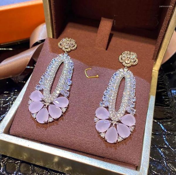 Brincos pendentes retrô oval para mulheres corte de cristal rosa senhoras high-end luxo em forma de pino joias finas avançadas