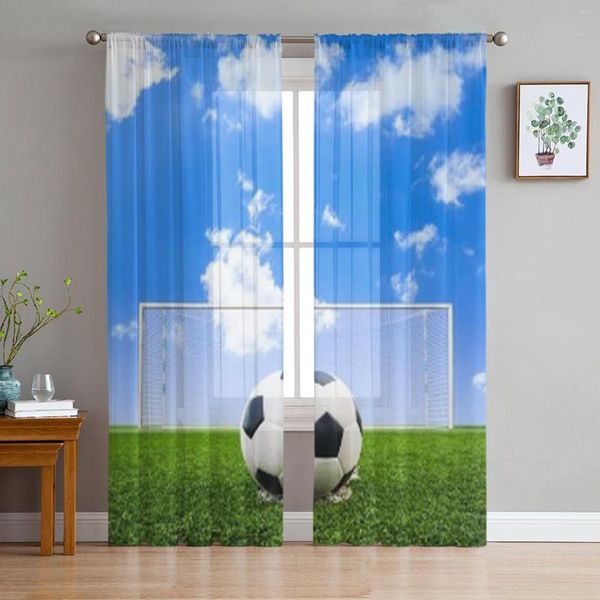 Cortina bola de futebol em campo de grama verde cortinas transparentes para sala de estar crianças quarto tule cozinha cortinas de tratamento de janela