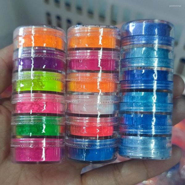 Glitter per unghie 6 colori / set Neon Pigment Powder Fluorescente Sfregamento Fosforo Polvere Polveri Gel UV Decorazioni