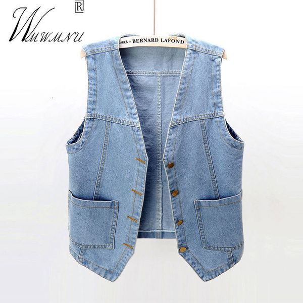 Damen Tanks Camis Mode V-Ausschnitt Denim Westen Frauen Frühling Sommer Kurze ärmellose Jacke Casual Chaleco Einreiher Oversize Jean Weste 230609