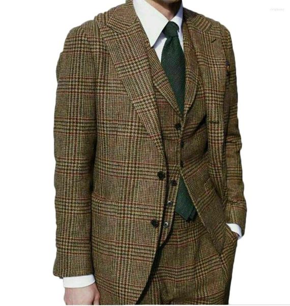 Мужские костюмы 3 штуки модные мужчина Houndstooth Sade Made Wool Wool Tuse Современные смокинги в пик