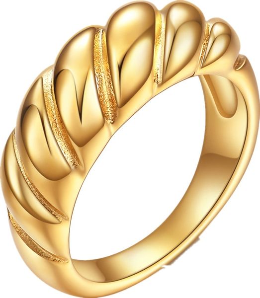 Anel de cúpula Croissant banhado a ouro 14K Anel de aço inoxidável trançado torcido para homens e mulheres elegante e versátil Mostre sua personalidade yw202CG1472