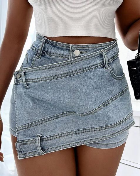 Юбки Y2K Vintage Women Корейская пуговица Blue Short Denim Mini Skirts Эстетические сказочные гранж с высокой талией джинсы A-Line Alt Olde 230609