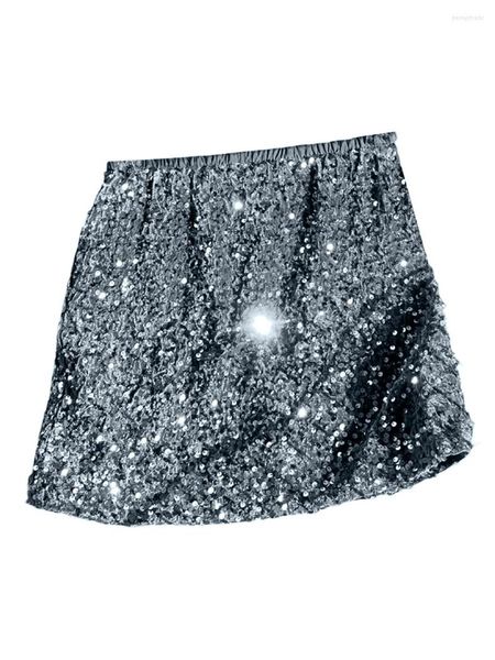 Saias Femininas Minissaia Lantejoulas Brilhantes Cintura Alta Glitter Sparkle Bodycon Curto Sair à Noite Party Club Sparkly Dance