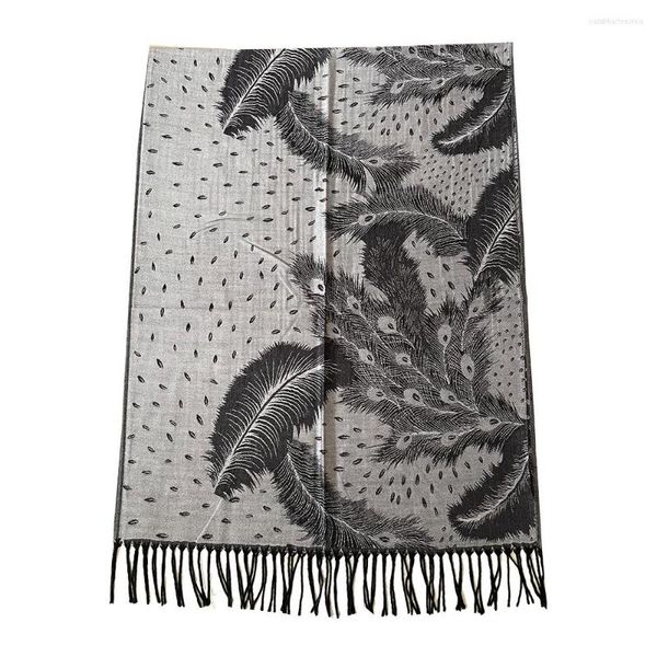 Eşarp Kış Eşarp Kadınlar Dokuma Uzun Şallar Moda Jacquard Pashmina Peacock Tüy Arayış