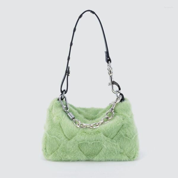 Bolsas de noite 2023 outono e inverno bolsa de ombro para cabelo versão coreana bolsa verde menta fofa de pelúcia amor celular mensageiro para meninas