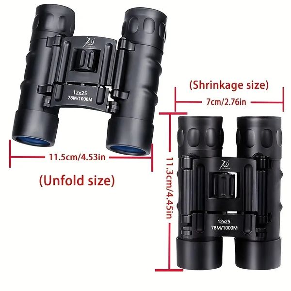 Binocolo potente 12x25 HD, mini telescopio pieghevole da 196850,39 pollici a lungo raggio Ottica BAK4 FMC per sport di caccia Viaggi in campeggio all'aperto