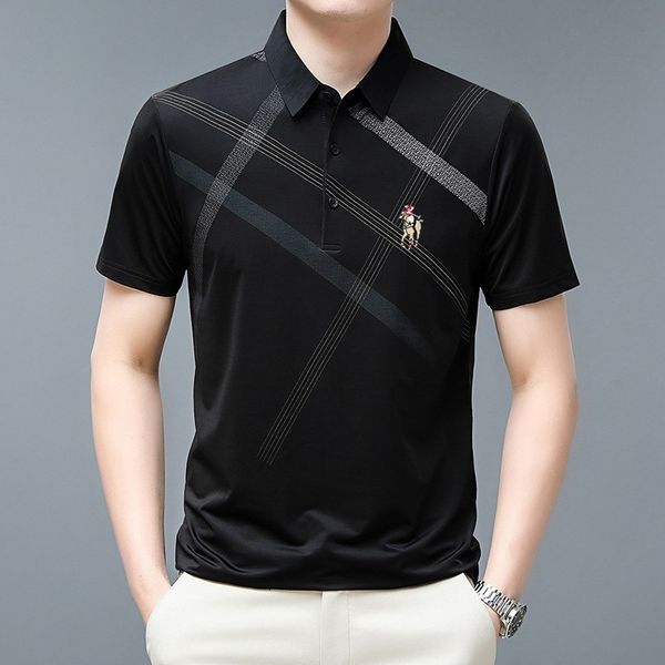 Herren-Poloshirts, bestickt, für den Sommer, Herren-Eis-Poloshirt, gestreiftes Herren-Business-Polo-Hals-Kurzarm-T-Shirt, Golf-Top 230609