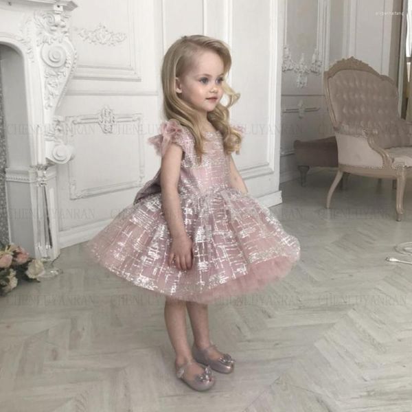 Девушка платья розовый принцесса платье с длинными рукавами вечеринка цветок короткий 2023 кружев