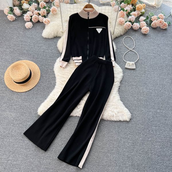 Mulheres verão Two peças Autumn Winter Women Knit Zipper Cardigans Sweater Tracksuit Fashion Fashion Pant Set Set Grost Warm Lady Casual Suit 2024