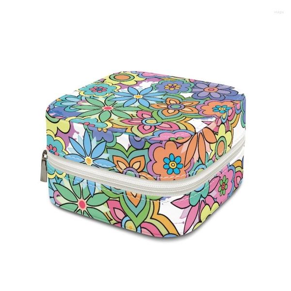 Kosmetiktaschen 2023 Schöne Blumen Druck Tragbare Schmuck Aufbewahrungsbox PU Leder Reise Organizer Fall Ohrringe Halskette Ring Display