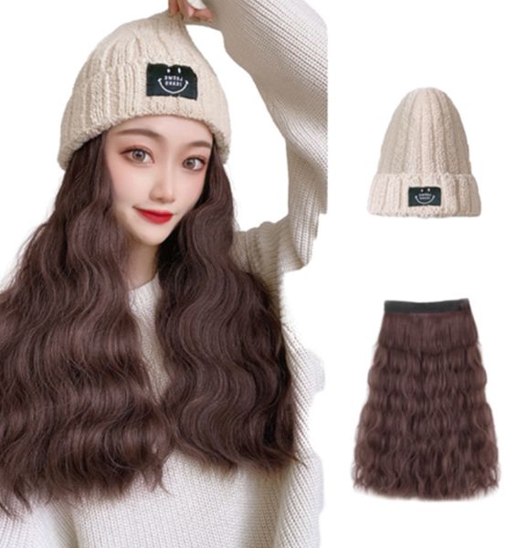 18 inç uzunluğunda saç peruk şapkası entegre moda bayanlar sonbahar ve kış sıcak örme kapağı birden fazla stil mevcut
