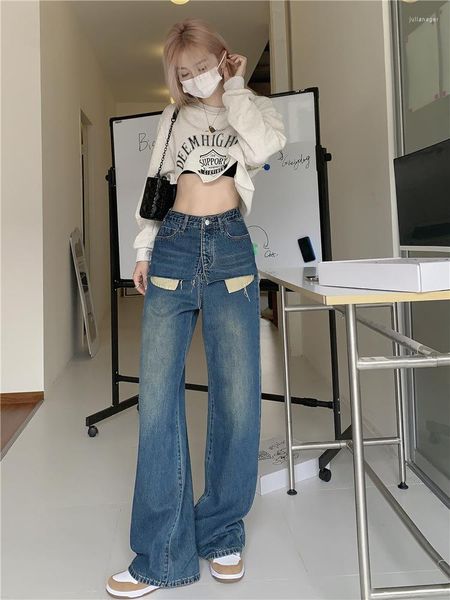 Jeans da donna Blue Women 2023 High Street Flare Pants per donna Y2k Standard Cargo Rise Pantaloni moda coreana