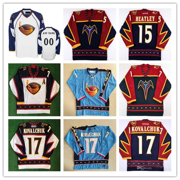 Vintage Atlanta Thrashers Hóquei Jerseys 15 Dany Heatley 17 Ilya Kovalchuk Zach Bogosian Marian Hossa Kari Lehtonen Johan Hedberg Ed Azul Marinho Branco