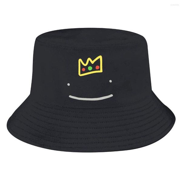 Boinas Ranboo Crown Smile Unissex Bucket Hats Dream SMP Hip Hop Pesca Touca de Sol Estilo da Moda Desenhado