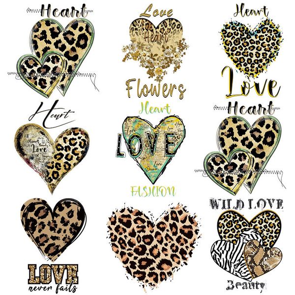 Notions Cuore leopardato Toppe termoadesive per abbigliamento Lettere Love Design Donna Adesivi a trasferimento termico fai-da-te per vestiti T-Shirt Trasferibili termici Applique Lavabile