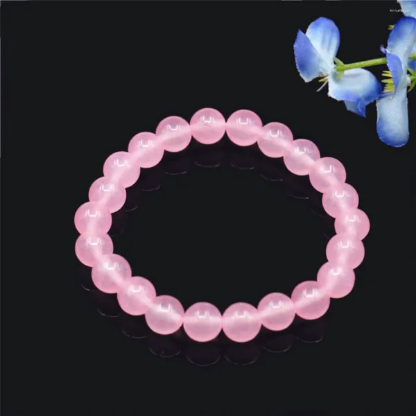 Strand 8mm Round Pink Crystal Jades Bracelet Chalcedony Beads Women Girls Natural Stone Elástico Hand Ornament DIY Jewelry Making Design