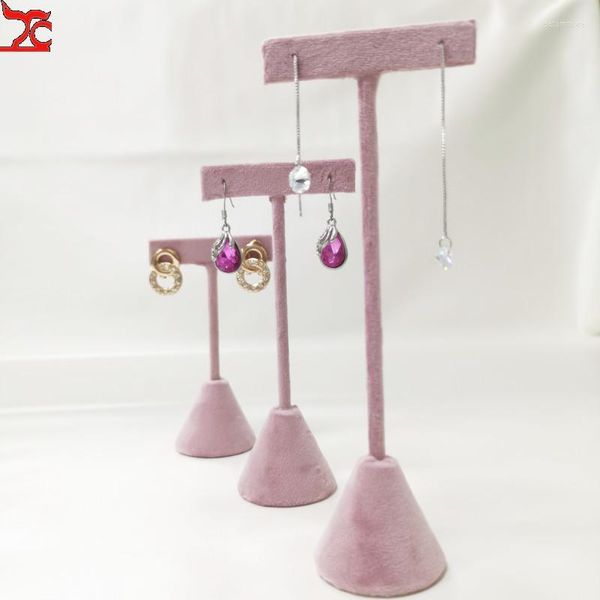 Sacchetti per gioielli Moda in velluto rosa Cornice per orecchini a forma di T Espositore per pendenti neri Portaoggetti per unghie Base per organizer per sospensioni a orecchie lunghe