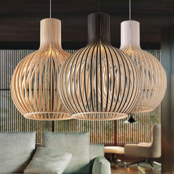 Holz Birdcage LED Pendelleuchte für Wohnzimmer Esszimmer Küche Gang Korridor Kronleuchter Pendelleuchten Lustre Suspension Dia23cm