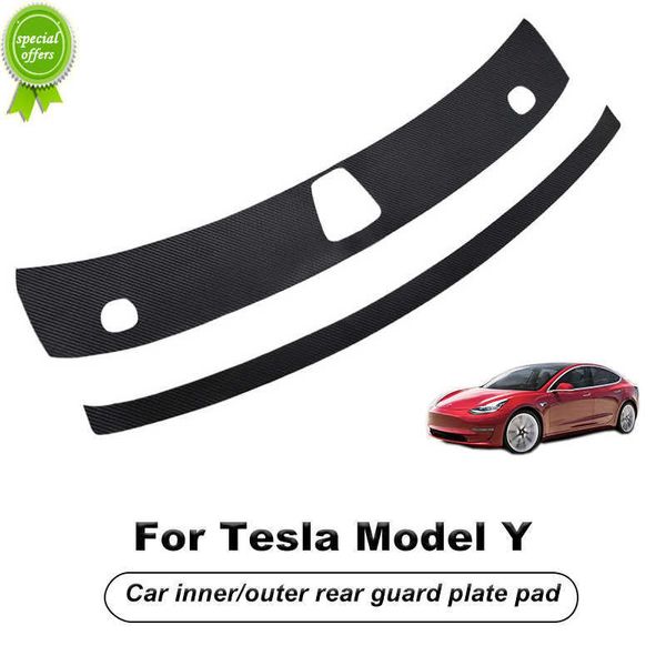 Novo adesivo de almofada de proteção de soleira de porta com padrão de fibra de carbono de couro fora do porta-malas para acessórios de estilo de carro Tesla Model Y