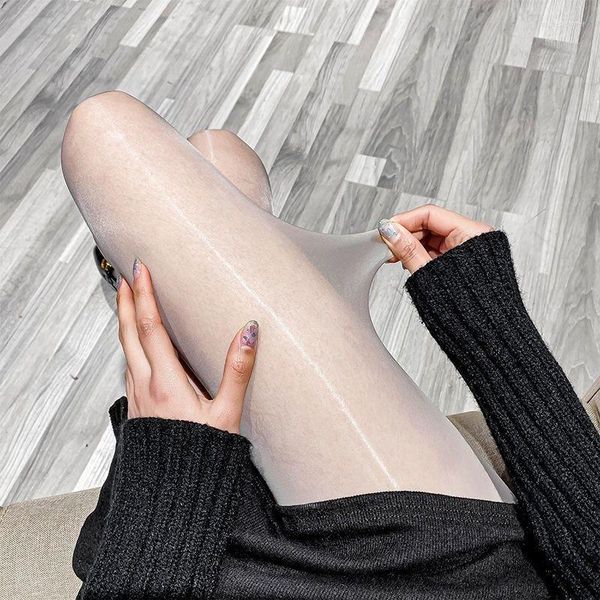 Kadın Çoraplar Vintage Yağ Yanıp Sönen Köpürü Seksi Sıska Bacak Tayt Yaz Ultrathin Şeffaf Medias Parlak Çoraplar