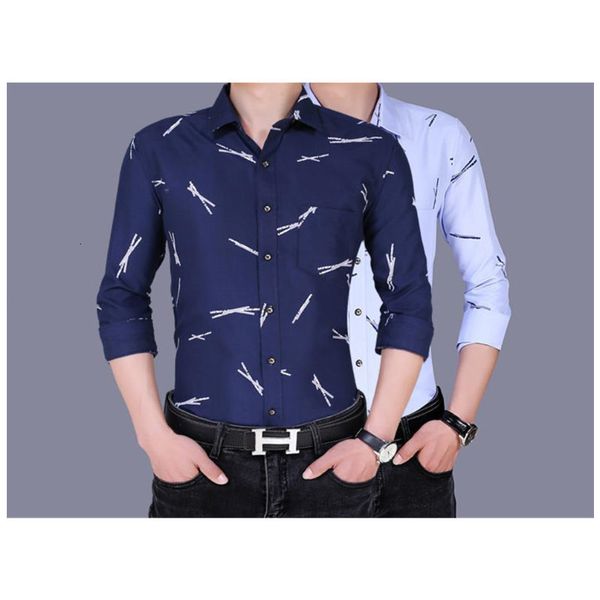 Мужские рубашки высококачественная мужская рубашка весна осень мужской слабый корейский печатный рубашка с длинным рукавом топ с карманными мужчинами 230609