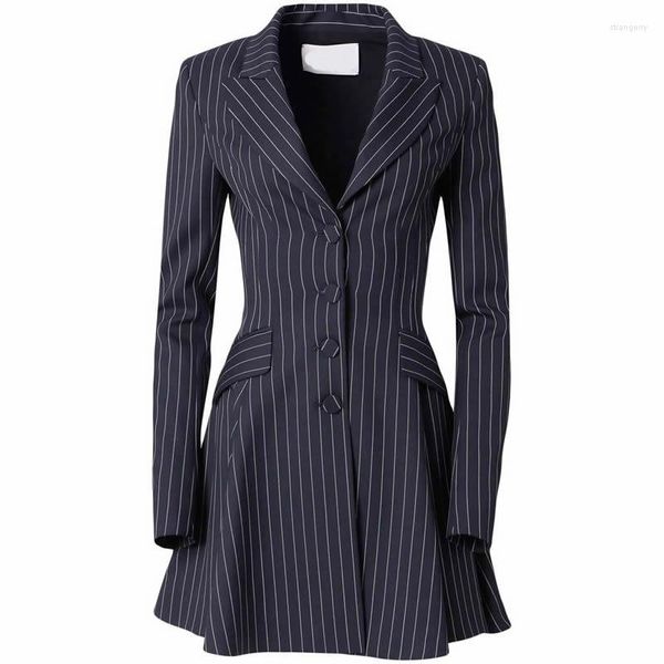 Abiti casual Fashion Stripe Women Trench Elegante manica lunga OL Trench pieghettato 47019