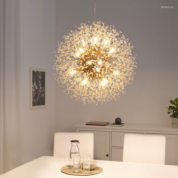 Luminárias pendentes Led arte lustre lâmpada luz criativa nórdico dente de leão cristal vaga-lume sala de jantar cozinha quarto decoração de casa