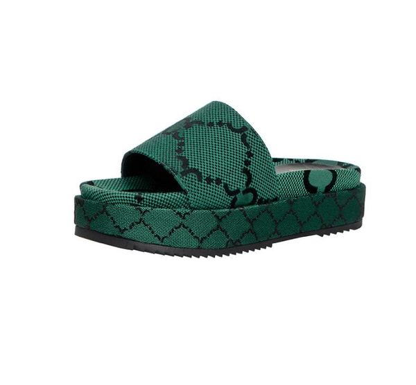 NOVO Chinelo Feminino Couro G Designer Chinelos de Fundo Grosso Pano Látex Slides Resina Verde Claro Sandália Mulher Incríveis Sandálias de Areia